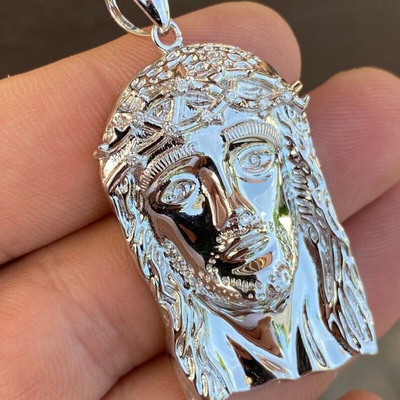 REAL VS Natural Diamond Solid Sterling Silver Jesus Piece HIP HOP Iced - Picture 9 of 10